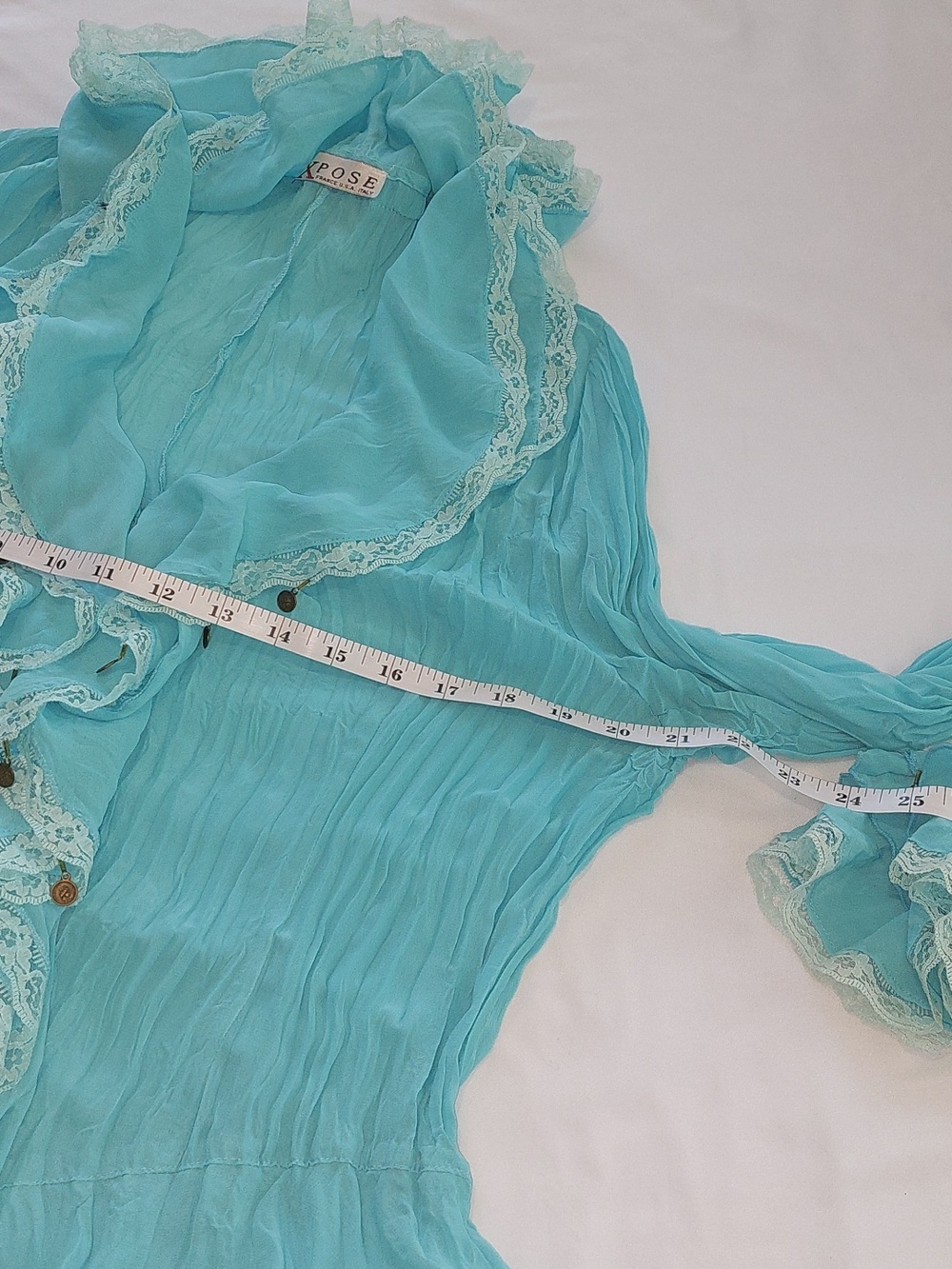 Expose France USA Italy Turquoise Ruffled Women's Blouse .Size XL - Picture 8 of 11